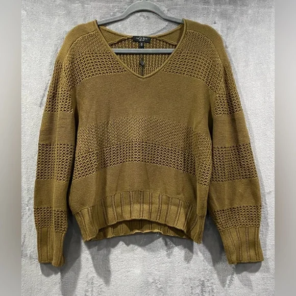 Rag & Bone Faye Sweater V Neck Pointelle Knit Military Olive Women’s Size M NWT - Picture 2 of 8